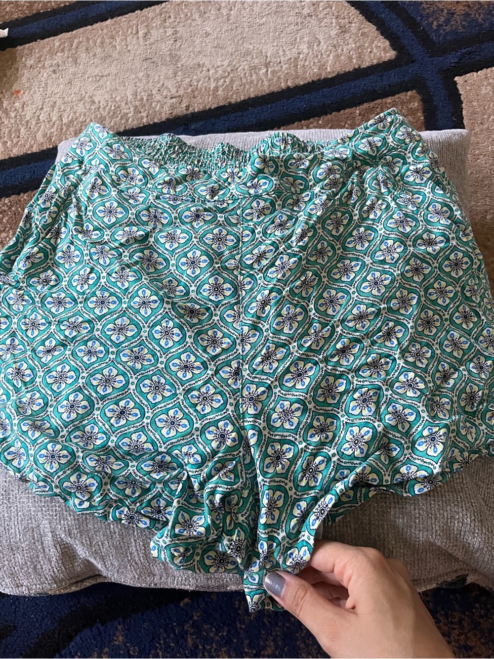 Old Navy Women's Teal Floral-Pattern High-Waist Shorts